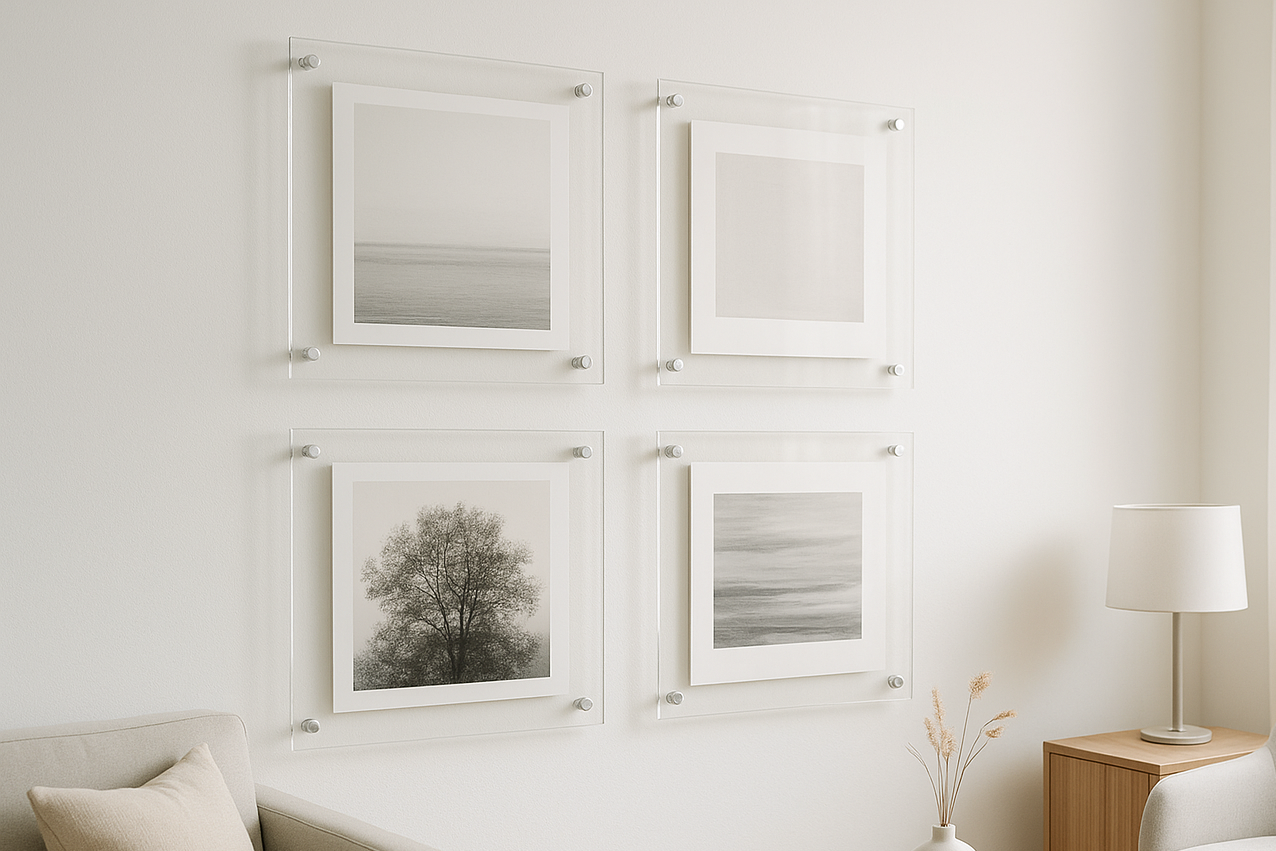 Plexiglasrahmen mit transparenten schrauben in einem raum